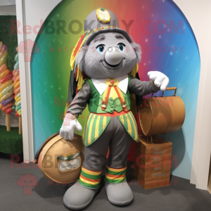 Gray Pot Of Gold mascot costume character dressed with a Romper and Wallets