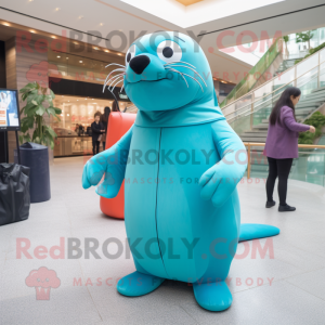 Cyan Sea Lion maskot kostym...