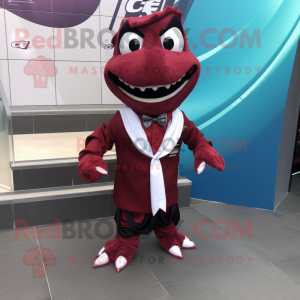 Maroon Barracuda mascot costume character dressed with a Tuxedo and Scarf clips