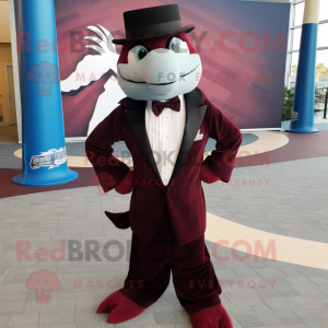 Maroon Barracuda mascot costume character dressed with a Tuxedo and Scarf clips