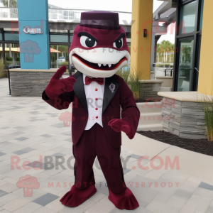 Maroon Barracuda mascot costume character dressed with a Tuxedo and Scarf clips