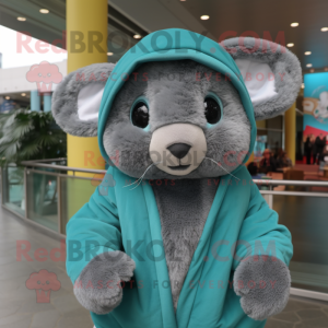 Teal Chinchilla mascot costume character dressed with a Cover-up and Beanies