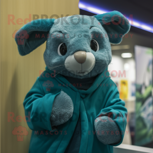 Teal Chinchilla mascot costume character dressed with a Cover-up and Beanies