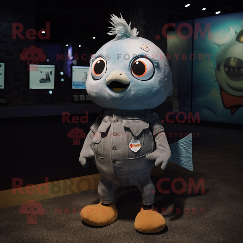 Gray Goldfish mascot costume character dressed with a Bootcut Jeans and Brooches Gray Goldfish mascot costume character dressed with a Bootcut Jeans and Brooches