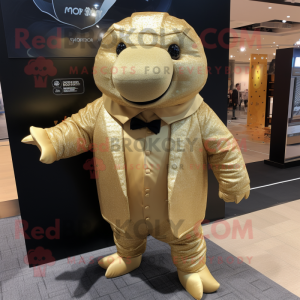 Gold Glyptodon mascot costume character dressed with a Suit Jacket and Headbands