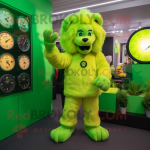 Lime Green Lion mascot costume character dressed with a Romper and Watches