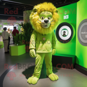 Lime Green Lion mascot costume character dressed with a Romper and Watches