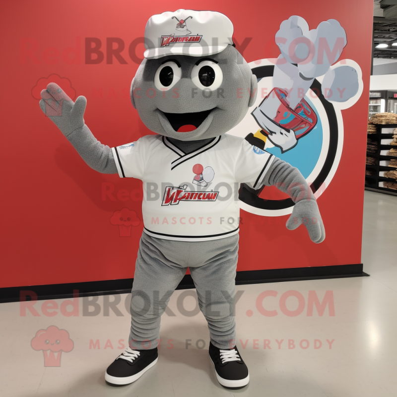 Gray Pizza mascot costume character dressed with a Polo Shirt and Shoe clips