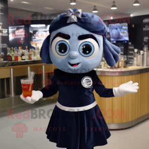 Navy Cyclops mascot costume character dressed with a Cocktail Dress and Headbands