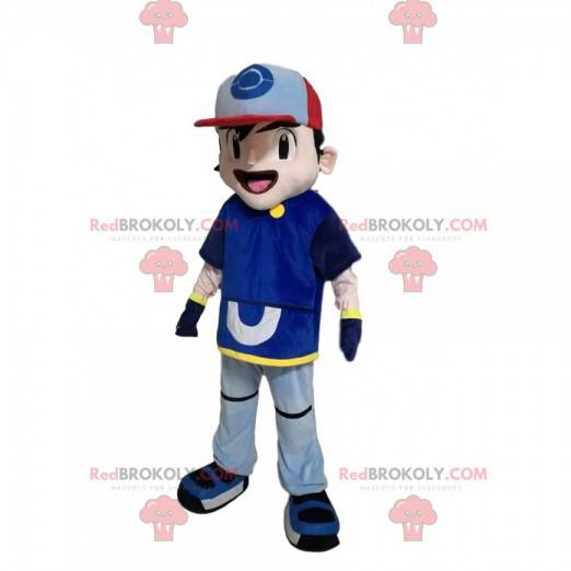 Mascotte del ragazzo in abiti sportivi con un berretto -