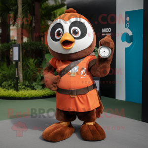 Brown Mandarin mascot costume character dressed with a Vest and Smartwatches