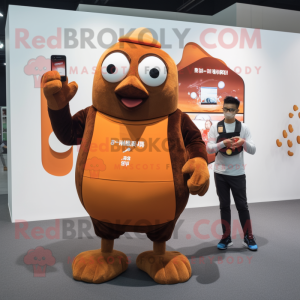 Brown Mandarin mascot costume character dressed with a Vest and Smartwatches