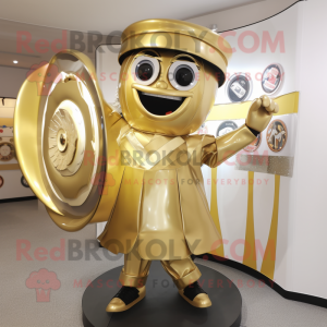 Gold Plate Spinner mascot costume character dressed with a Vest and Headbands