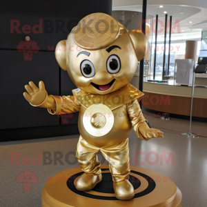 Gold Plate Spinner mascot costume character dressed with a Vest and Headbands
