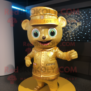 Gold Plate Spinner mascot costume character dressed with a Vest and Headbands