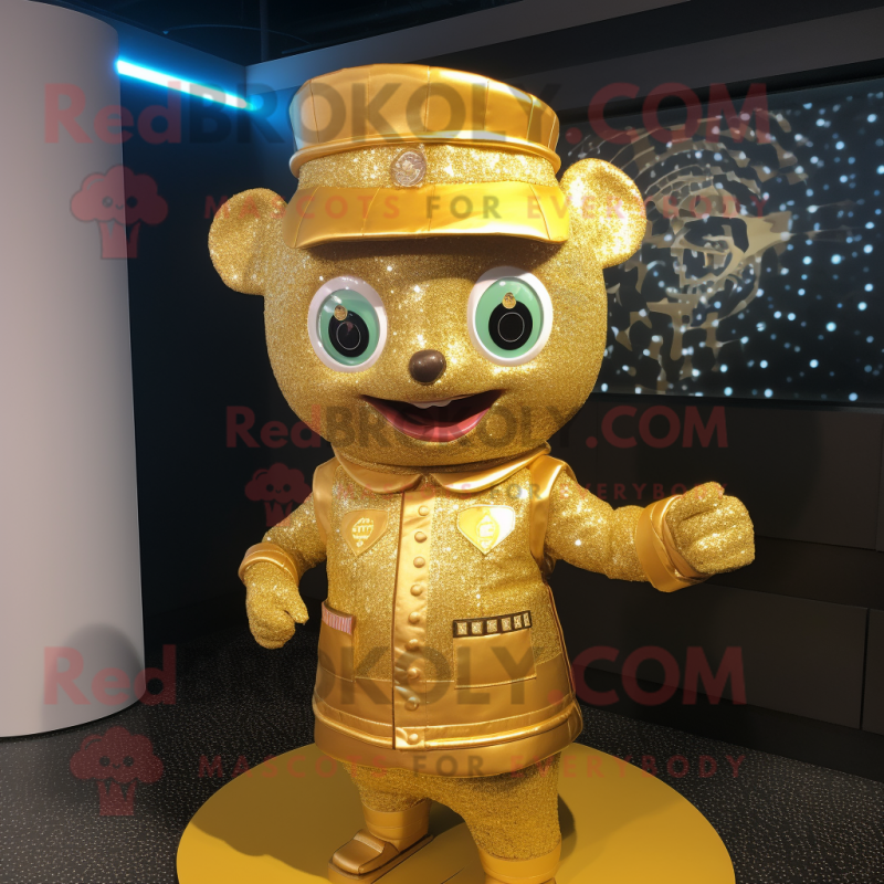 Gold Plate Spinner mascot costume character dressed with a Vest and Headbands