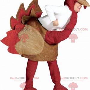 Mascote de avestruz vermelha e marrom com glitter -
