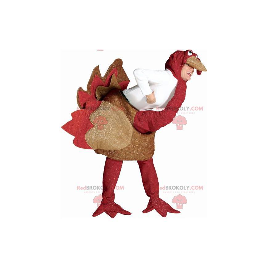 Red and brown ostrich mascot with glitter - Redbrokoly.com