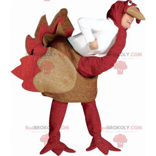 Mascote de avestruz vermelha e marrom com glitter -