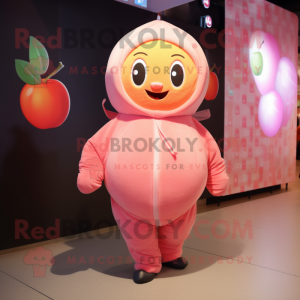 Rosa aprikos maskot kostym...