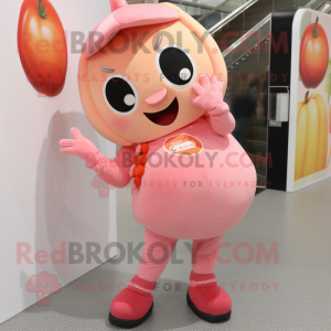 Pink Apricot mascot costume character dressed with a Leggings and Wraps