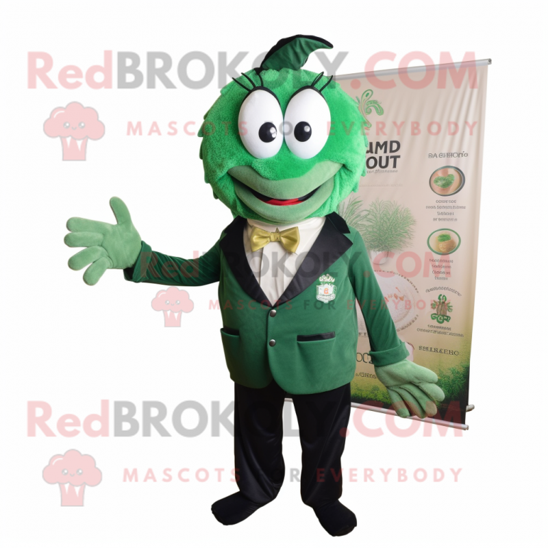 Forest Green Shrimp Scampi mascot costume character dressed with a Suit Jacket and Pocket squares Forest Green Shrimp Scampi mascot costume character dressed with a Suit Jacket and Pocket squares