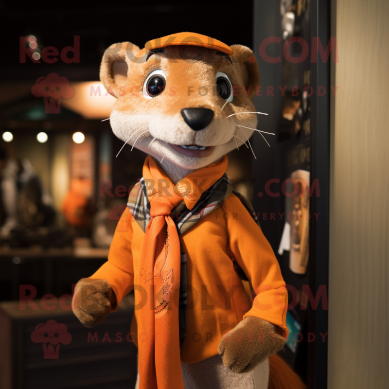 Orange Weasel mascot costume character dressed with a Oxford Shirt and Shawl pins Orange Weasel mascot costume character dressed with a Oxford Shirt and Shawl pins