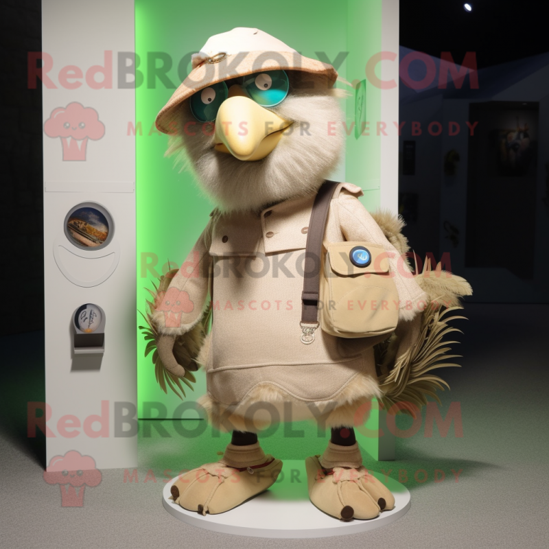 Beige Kiwi mascot costume character dressed with a Bermuda Shorts and Brooches Beige Kiwi mascot costume character dressed with a Bermuda Shorts and Brooches
