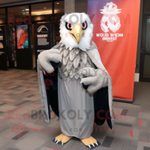 Silver Eagle mascot costume character dressed with a Jacket and Shawls