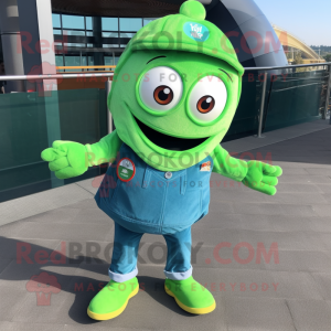 Green Tikka Masala mascot costume character dressed with a Jeans and Cufflinks