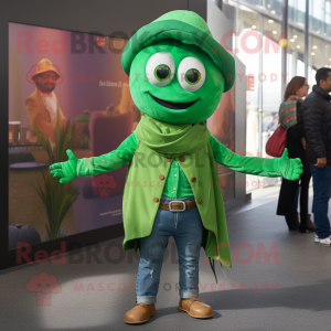 Green Tikka Masala mascot costume character dressed with a Jeans and Cufflinks