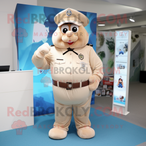 Beige Police Officer mascot costume character dressed with a Culottes and Bracelet watches