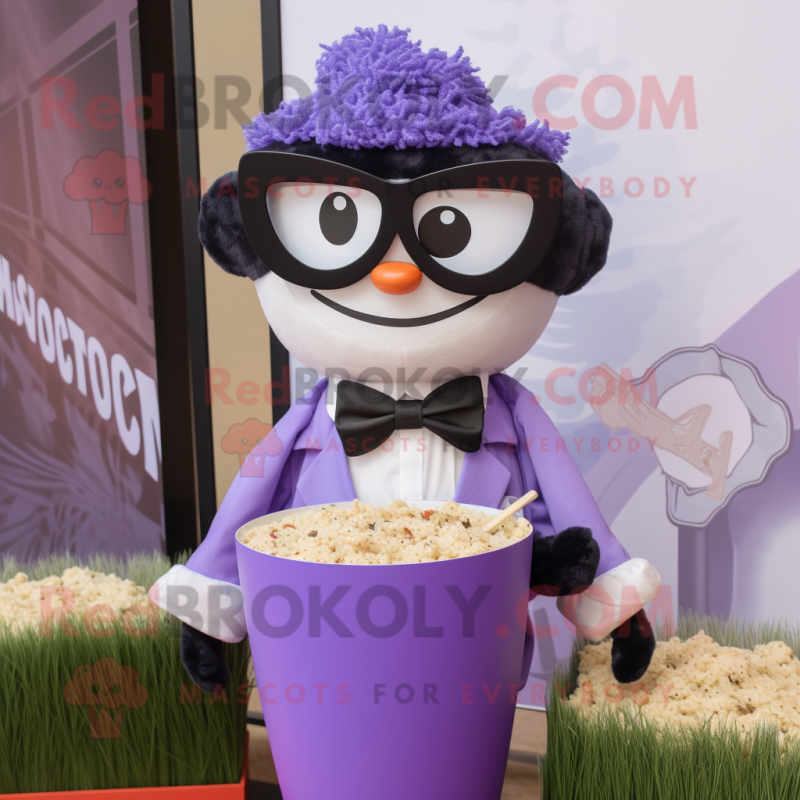 Lavender Ramen mascot costume character dressed with a Tuxedo and Sunglasses Lavender Ramen mascot costume character dressed with a Tuxedo and Sunglasses