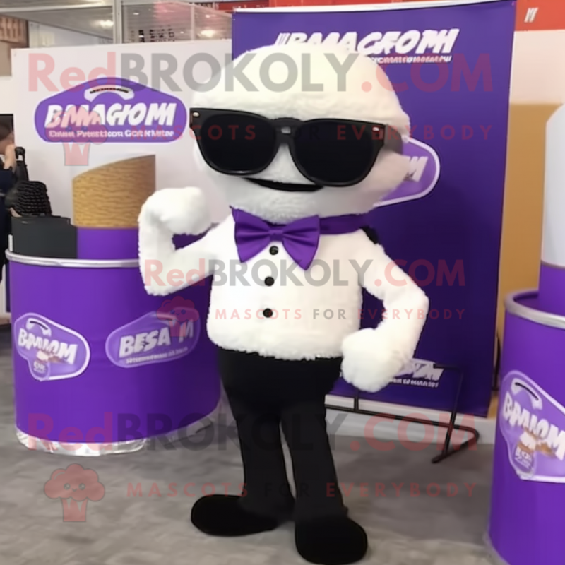 Lavender Ramen mascot costume character dressed with a Tuxedo and Sunglasses