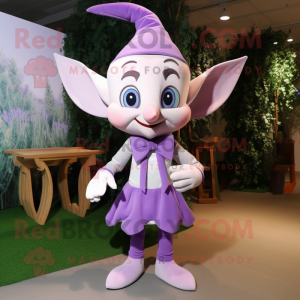 Lavender Elf mascot costume character dressed with a Long Sleeve Tee and Bow ties