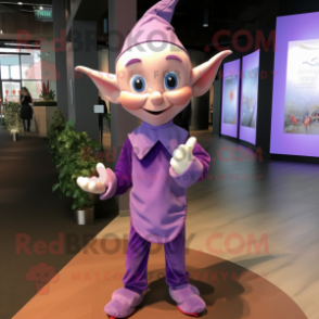 Lavender Elf mascot costume character dressed with a Long Sleeve Tee and Bow ties