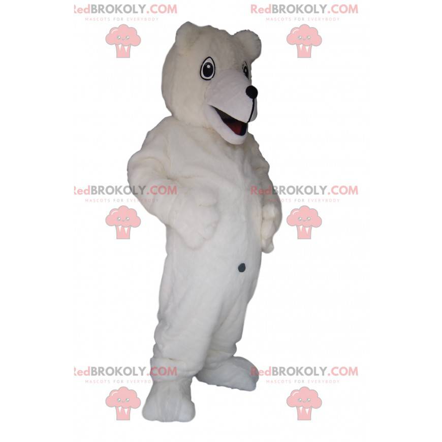 Mascotte d'ours blanc avec un grand sourire - Redbrokoly.com