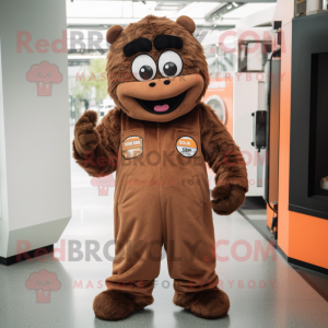 Brown But mascot costume character dressed with a Jumpsuit and Mittens