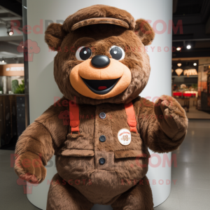 Brown But mascot costume character dressed with a Jumpsuit and Mittens