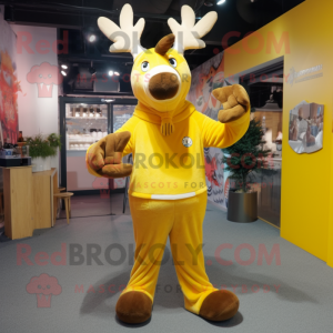 Yellow Elk mascot costume character dressed with a Capri Pants and Mittens
