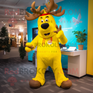 Yellow Elk mascot costume character dressed with a Capri Pants and Mittens