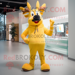 Yellow Elk mascot costume character dressed with a Capri Pants and Mittens