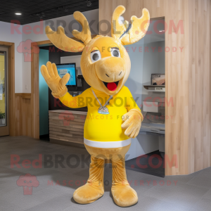 Yellow Elk mascot costume character dressed with a Capri Pants and Mittens