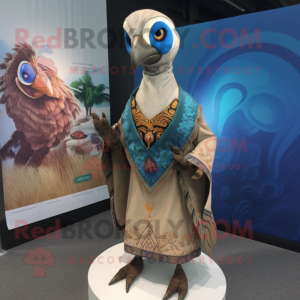 Tan Peacock mascot costume character dressed with a Rash Guard and Shawls