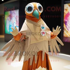 Tan Peacock mascot costume character dressed with a Rash Guard and Shawls