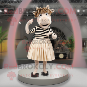 Beige Zebra mascot costume character dressed with a Pleated Skirt and Rings
