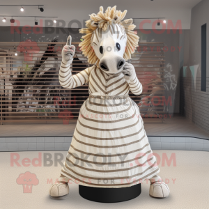 Beige Zebra mascot costume character dressed with a Pleated Skirt and Rings