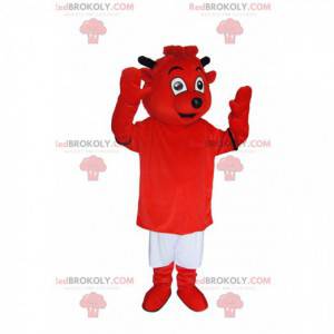 Mascotte piccolo diavolo rosso molto sorridente. Costume da