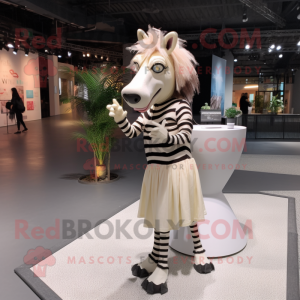 Beige Zebra mascot costume character dressed with a Pleated Skirt and Rings