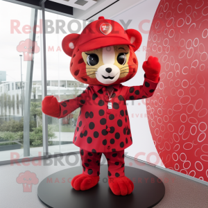 Red Leopard mascot costume character dressed with a Midi Dress and Hats